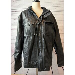 LEVI Strauss Jacket 2XL Black Faux Leather Sherpa‎ Lined Aviator Bomber Coat XXL